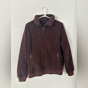 Athleta Coat Womens M Brown Full Zip Sherpa Tugga Jacket
